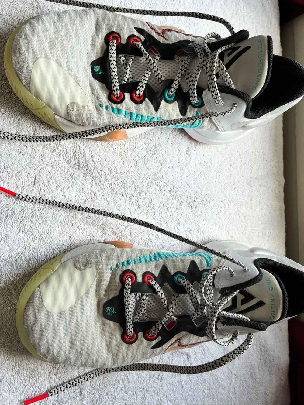 Nike Kids White Sneakers with Teal and Coral Accents